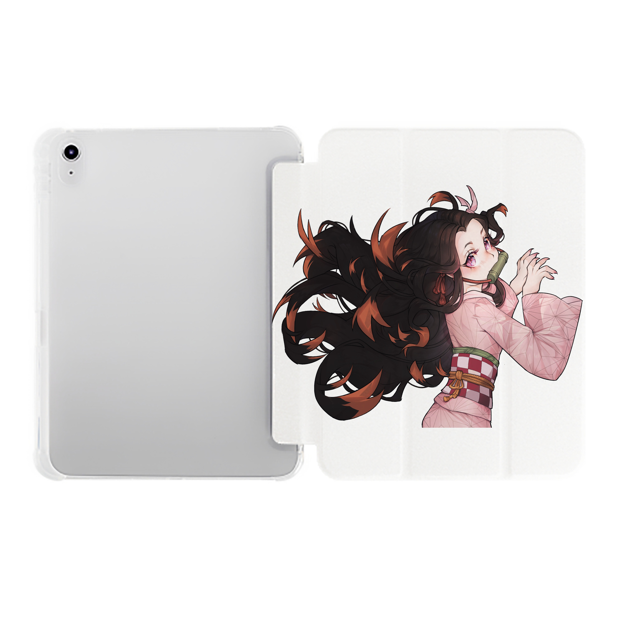 （画像用） 鬼滅の刃（きめつのやいば）竈門 禰󠄀豆子／かまど ねずこ Kamado Nezuko IPad ケース ペン収納付き 三つ折りスタンド PUレザー×シリコン 対応機種9.5/10.5/10.9インチ